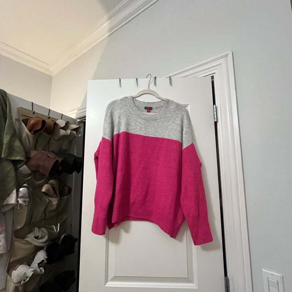 Vince Camuto Pink and Light Gray Colorblock Crewneck Sweater - Picture 2 of 3